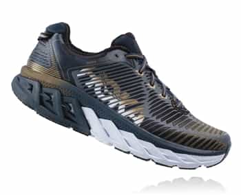 Men's Hoka ARAHI WIDE Road Running Shoes - Midnight Navy / Metallic ...