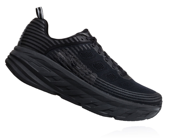 Women's Hoka BONDI 6 WIDE Road Running Shoes - Black / Black ...