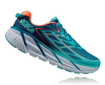 Women's Hoka CLIFTON 3 Road Running Shoes - Blue Jewel / Neon Coral ...